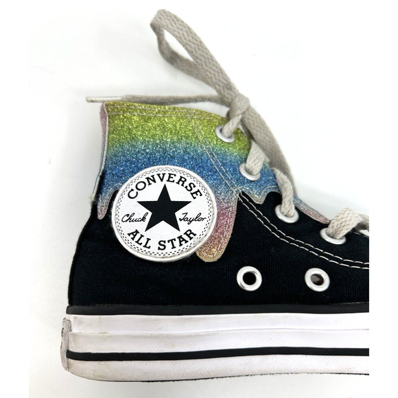 Converse Girls High Top Chuck Taylor Sneaker Size 11 Glitter Drip Black - Picture 4 of 7